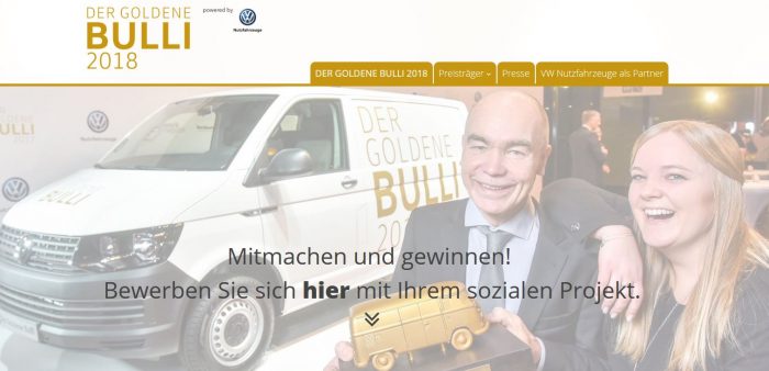 Webseite vom Goldenen Bulli 2018