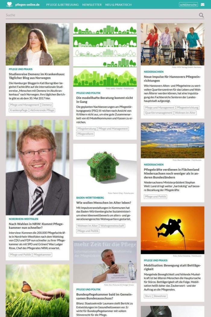 Die Webseite pflegen-online.de in der Übersicht