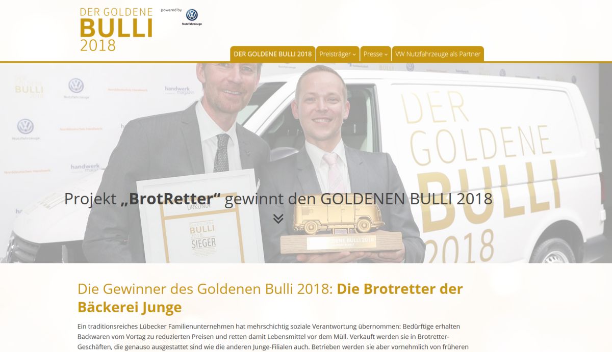 Die Webseite zum Goldenen Bulli 2018 wurde von der Schlüterschen erstellt