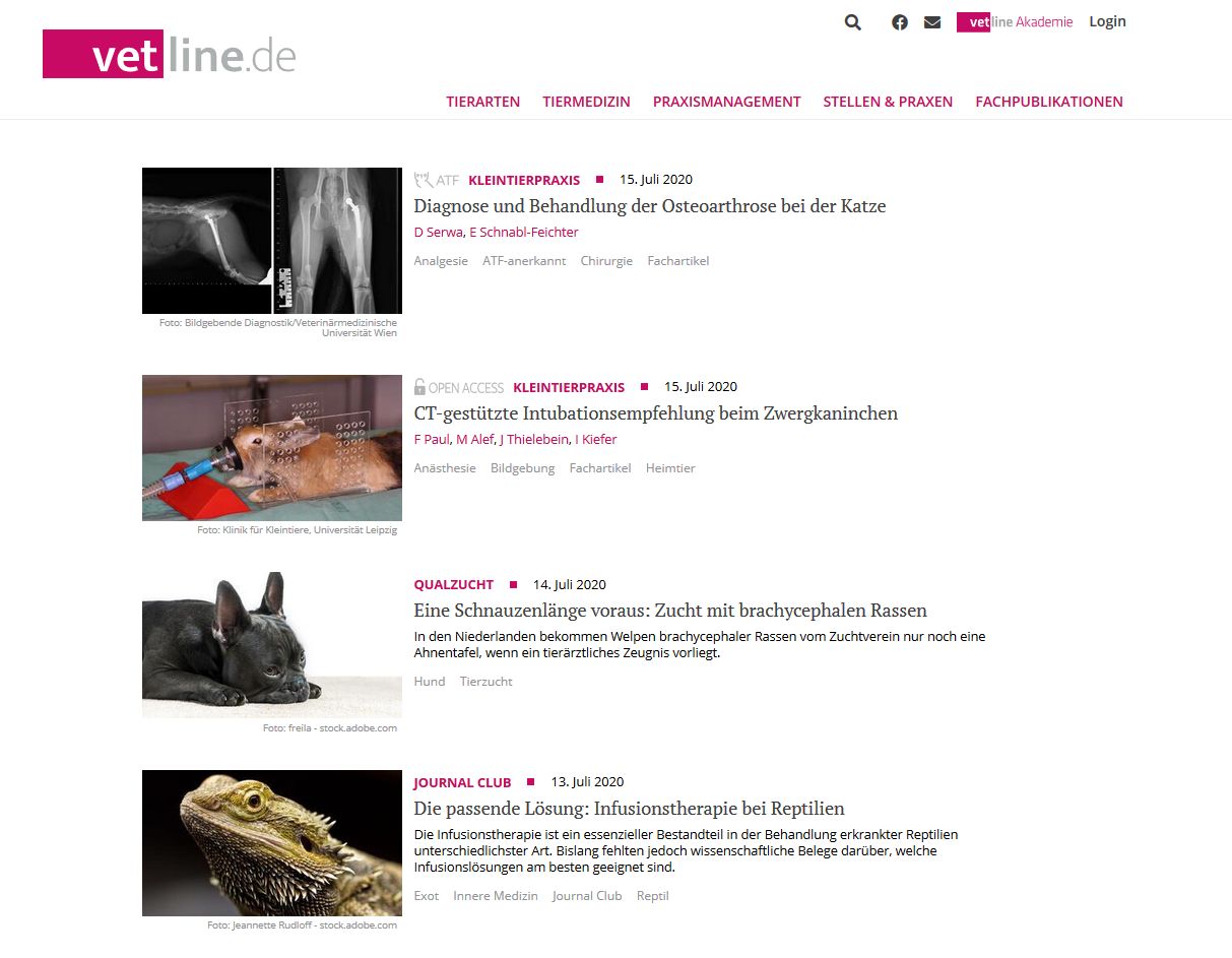 Startseite des Portals vetline.de