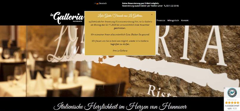 La Galleria Webseite Hinweis La Galleria Webseite Hinweis